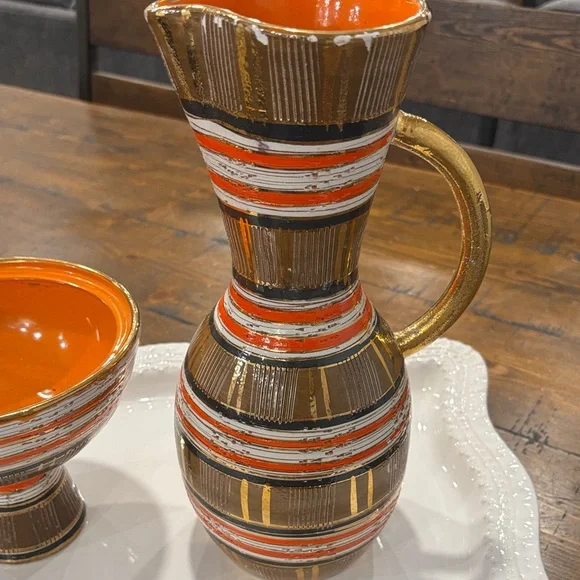 Vintage Bitossi Striped Pitcher and Bowl Set - Picture 4 of 11